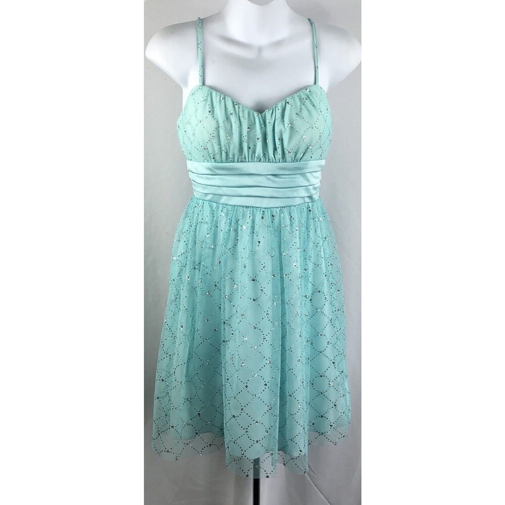 Vtg Sweetheart Strappy Dress 5 Aqua Glitter Layered Mesh Prom Formal Fairy Y2K